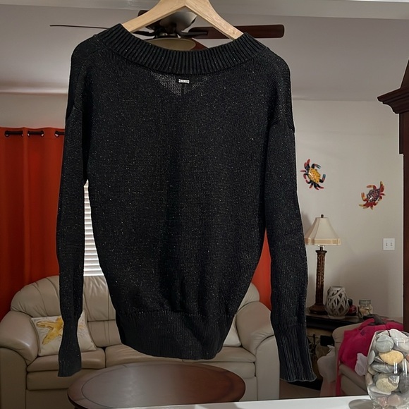 DKNY Black Glitter Long Sleeve T-Shirt Sweater XS - Picture 2 of 6